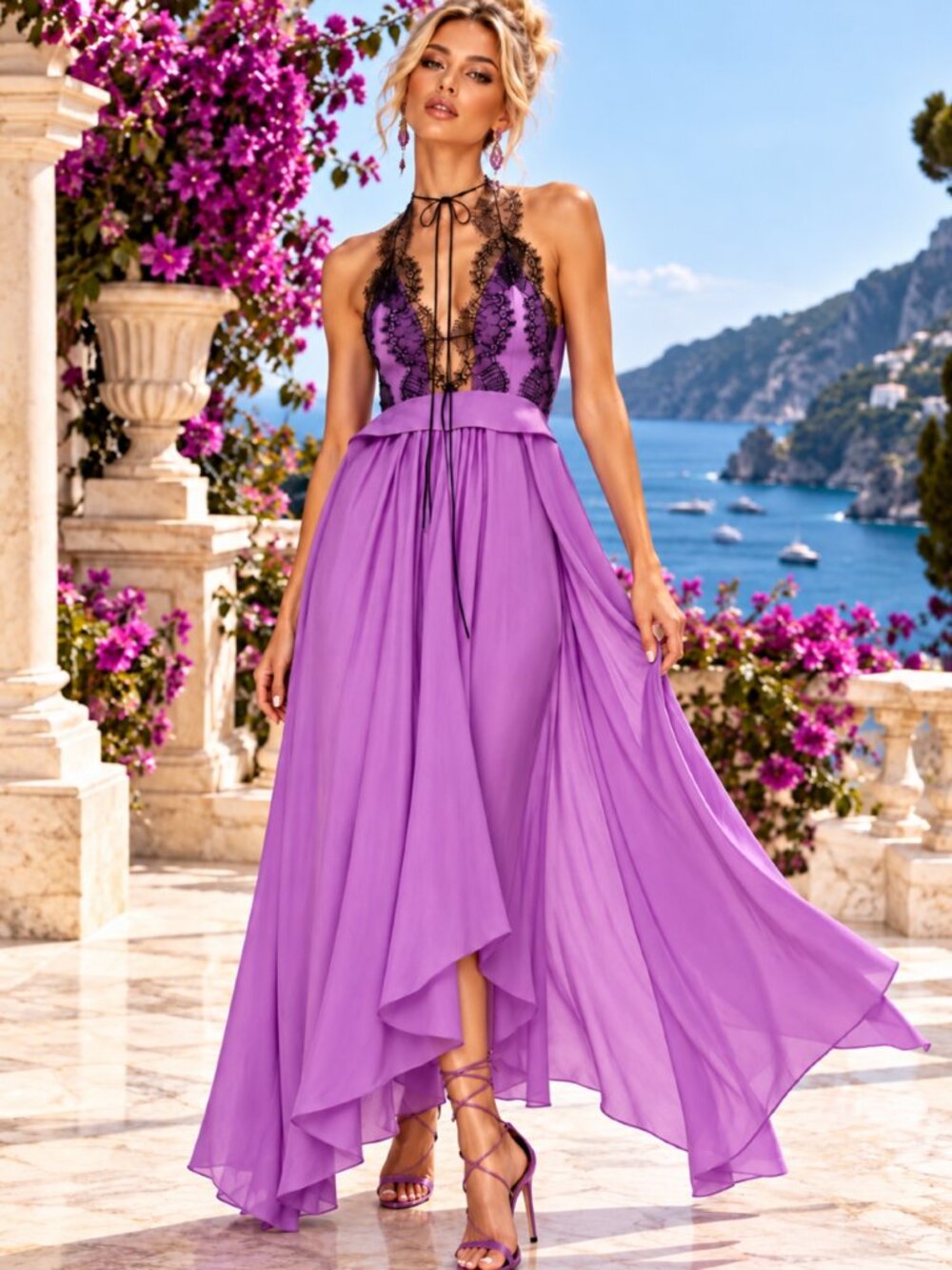 Victoria Beckham Lace Pattern Long Dress Purple | Size: XS